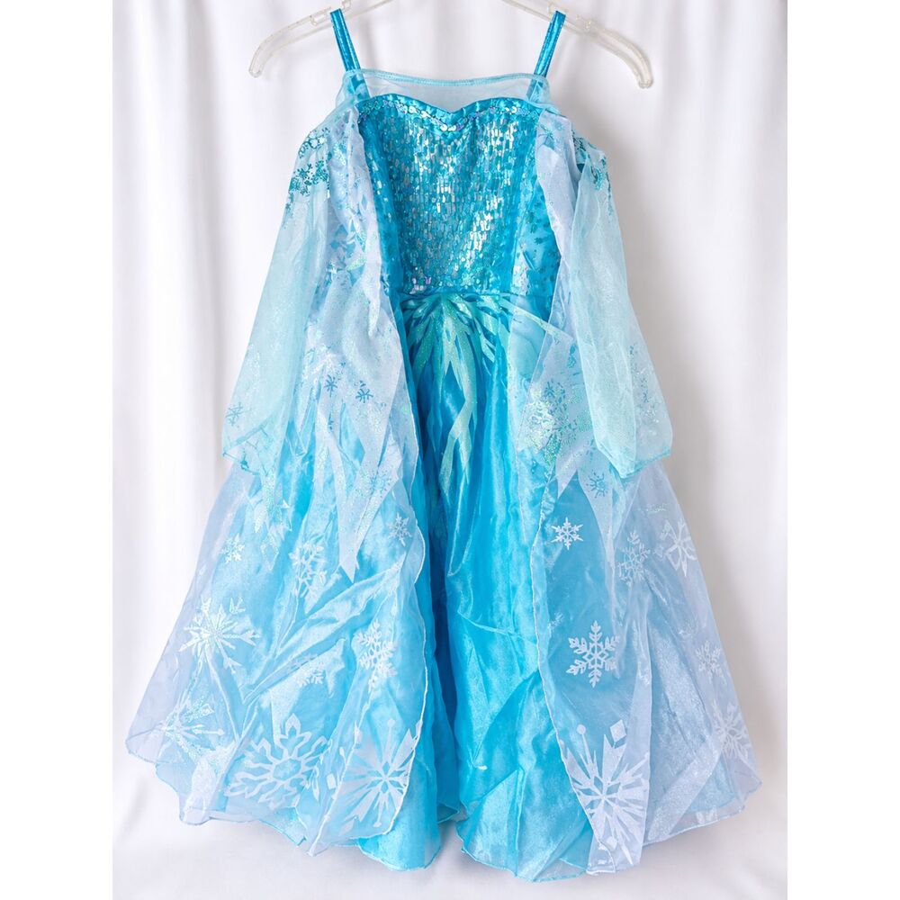 Disney Frozen Elsa Costume Dress Girls Size 5/6 Blue Snowflake Cape Sequin